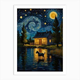 Dog At Night Art Print