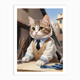 Architect Cat In A Suit Pet Art Print