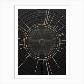 Geometric Glyph Symbol in Gold with Radial Array Lines on Dark Gray n.0036 Art Print