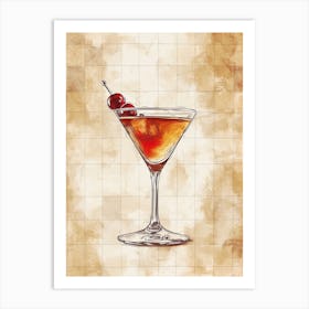 Cocktail In A Martini Glass On A Tiled Background 1 Art Print