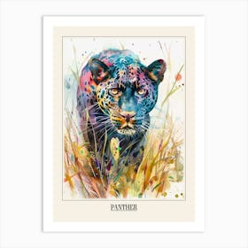 Panther Colourful Watercolour 4 Poster Art Print