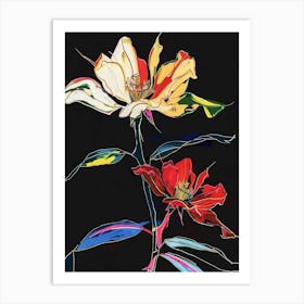 Neon Flowers On Black Rose 6 Art Print