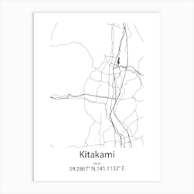 Kitakami,Japan Minimalist Map Affiche