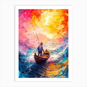 Fishing In A Boat Art Print