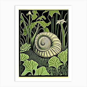 Japanese Trapdoor Snail  Linocut Art Print