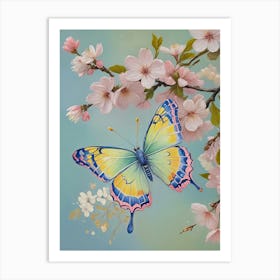 Butterfly On Cherry Blossoms Art Print