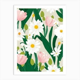 Bouquet Of Spring Flowers Including Tulips White Roses And Daisies Set Against A Botanical Garden (2) Art Print