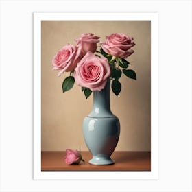 A Vase Of Pink Roses 49 Art Print