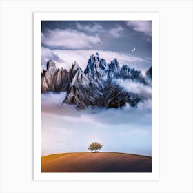 Alone Tree In Front Of The Mountain Art Print