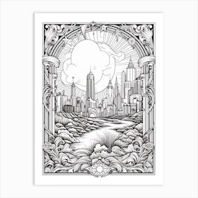 Melbourne, Australia, Tarot Card Travel  Line Art 4 Art Print