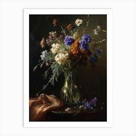 Baroque Floral Still Life Scabiosa 3 Art Print