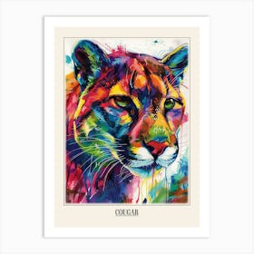Cougar Colourful Watercolour 3 Poster Art Print