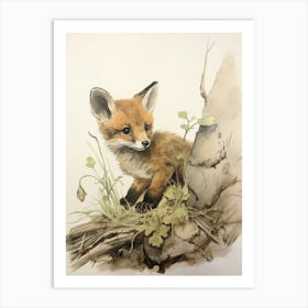 Storybook Animal Watercolour Fox 4 Art Print