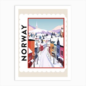 Retro Winter Stamp Poster Bergen Norway 1 Art Print