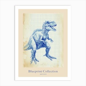 Baryonyx Dinosaur Blue Print Sketch 3 Poster Art Print