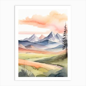 Tranquil Mountains In Minimalist Watercolor Vertical Composition 10 Art Print