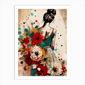 Shy Girl With Flowers Art Print