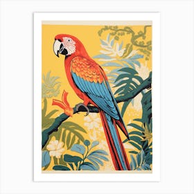 Vintage Bird Linocut Macaw 1 Art Print