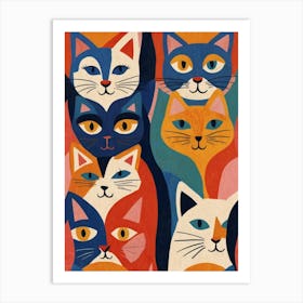 Cats In A Row Art Print