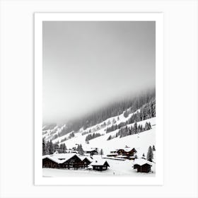 Grindelwald, Switzerland Black And White Skiing Poster Art Print