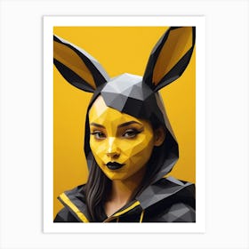 Low Poly Rabbit Girl, Black And Yellow (3) Art Print