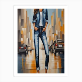 Girl In Jeans Art Print