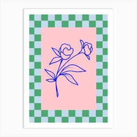 Modern Checkered Flower Poster Blue & Pink 7 Art Print