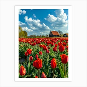 Red Tulips In The Field Art Print