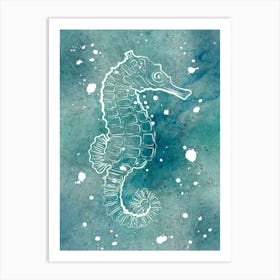 Cyan Seahorse Art Print