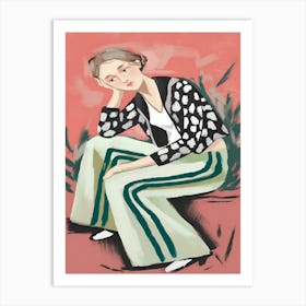 Woman Sitting On A Rock Art Print