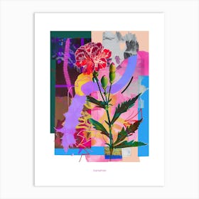 Carnation (Dianthus) 2 Neon Flower Collage Poster Art Print