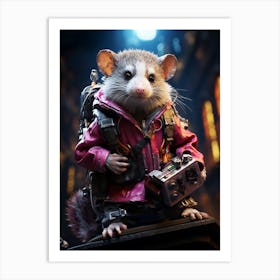 Cyberpunk Style A Possum Standing On A Skateboard 3 Art Print