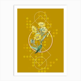 Vintage Madia Flower Botanical with Geometric Line Motif and Dot Pattern Art Print