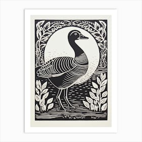 B&W Bird Linocut Canada Goose 2 Art Print
