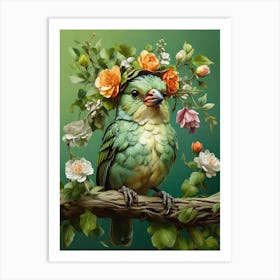 Bird With Flowers 2 Art Print