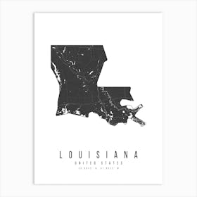 Louisiana Mono Black And White Modern Minimal Street Map Art Print