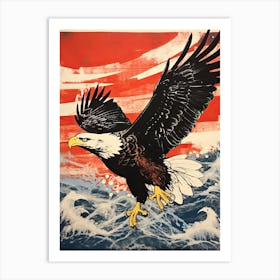 Bald Eagle, Woodblock Animal  Drawing 1 Art Print