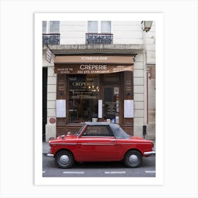 Red Autobianchi Outside Creperie In Paris Art Print