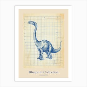 Nodosaurus Dinosaur Blue Print Sketch 2 Poster Art Print