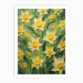 Daffodils Twist Stems Pointed Leaves Yellow Strokes Green 8 Art Print