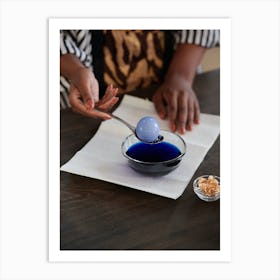 Woman Pouring Blue Liquid Into A Bowl Art Print