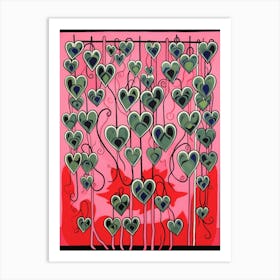 Pink And Red Plant Illustration String Of Hearts Art Print