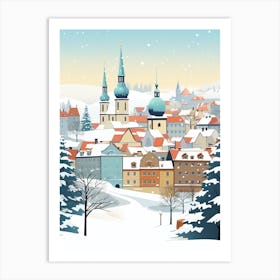 Retro Winter Illustration Prague Czech Republic Art Print