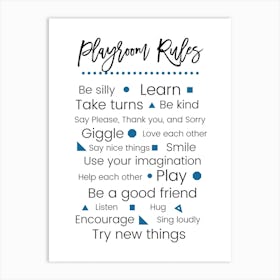 Blue Playroom Rules Art Print