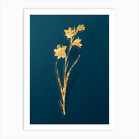 Vintage Painted Lady Botanical in Gold on Teal Blue n.0181 Art Print