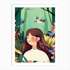 Luxmango Girl Closed Eyes In Forest Art Print