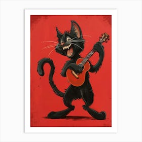 Black Cat Playing Guitar 4 Art Print