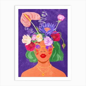 Girl with blooming Head Art Print