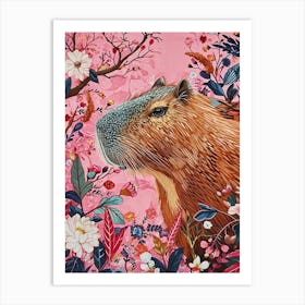 Floral Animal Painting Capybara 4 Art Print