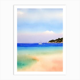 Cala Bassa Beach, Ibiza, Spain Watercolour Art Print